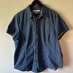 VINTAGE Y2K Tomm Hilfiger Women's Denim Short Sleeve Button-Up Size 20